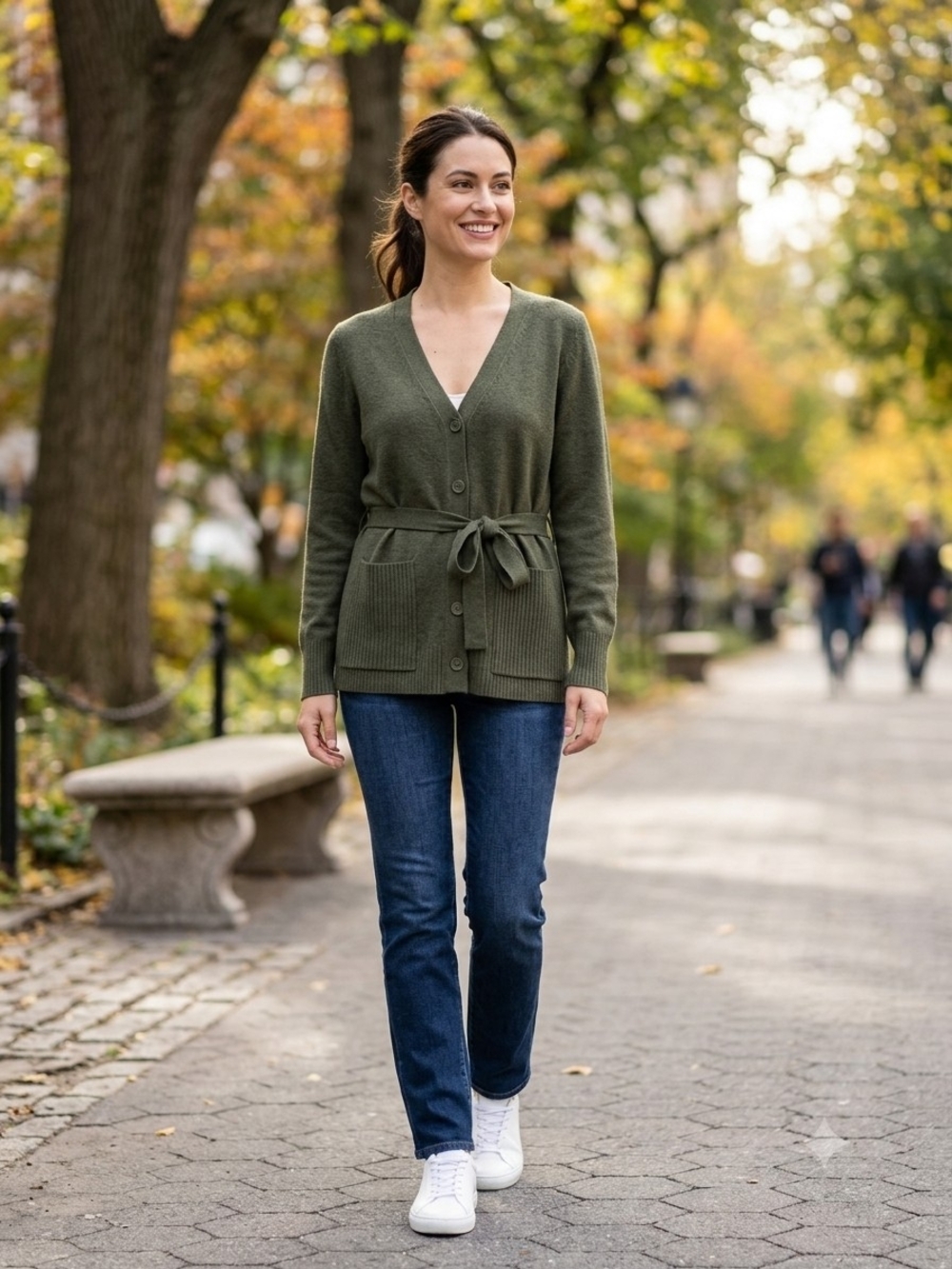 Splendid Olive Green Belted V-Neck Cardigan